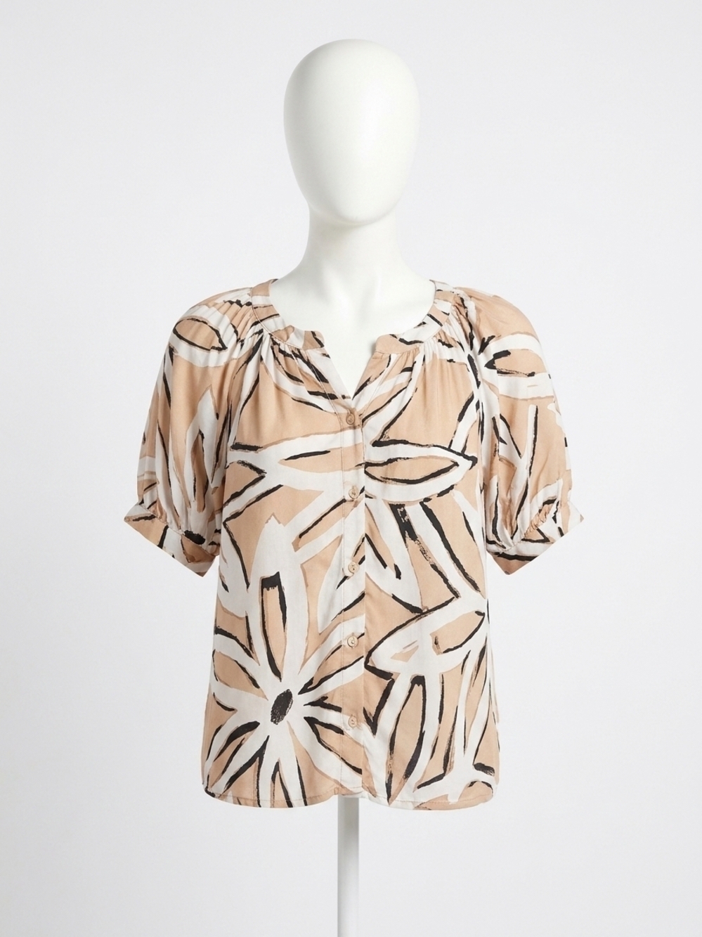 NEW FIFTEEN TWENTY sam short sleeve button-up top in khaki with off white floral